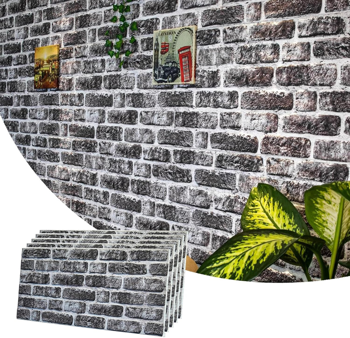 Dundee Deco 3D Wall Panels Faux Brick - Cladding, Charcoal White Stone Look Wall Paneling