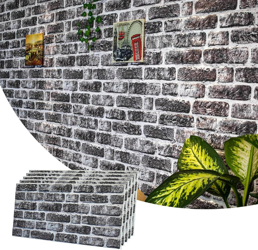 Dundee Deco 3D Wall Panels Faux Brick - Cladding, Charcoal White Stone Look Wall Paneling