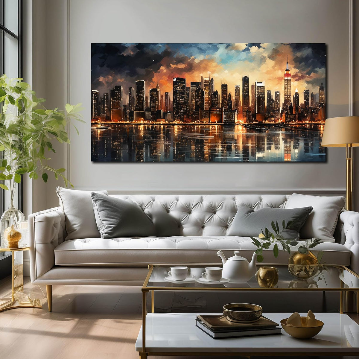 New York Skyline Wall Art for Office,Modern Living Room Wall Paintings City Wall Decor for Bedroom