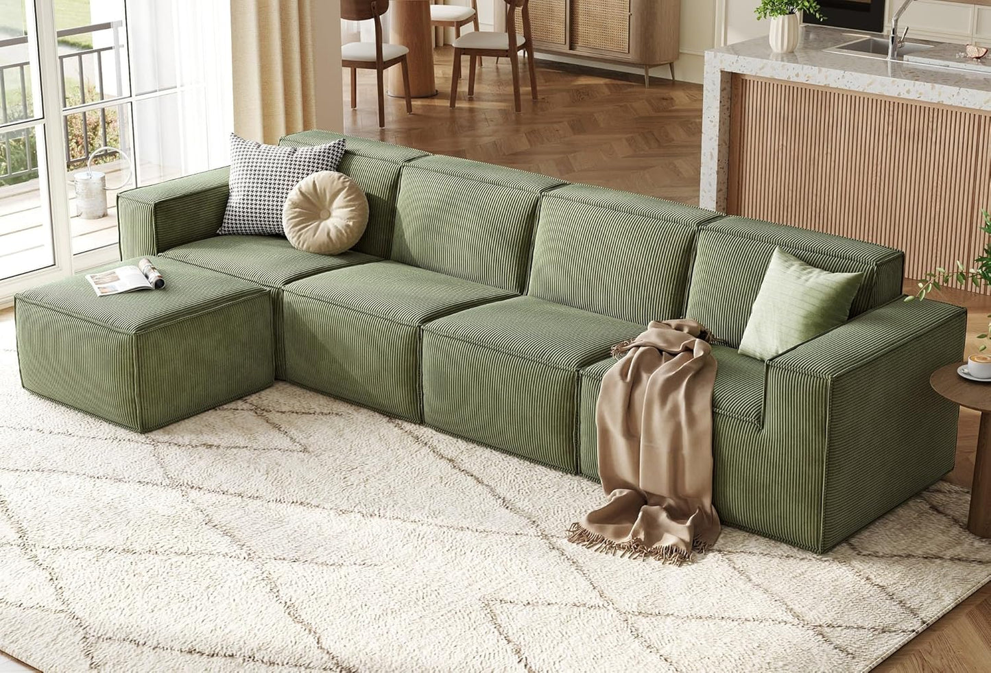 LINSY HOME Modular Sectional Sofa, 134" Boneless Couch L Shaped 4-Seat Sofa with Movable Ottoman