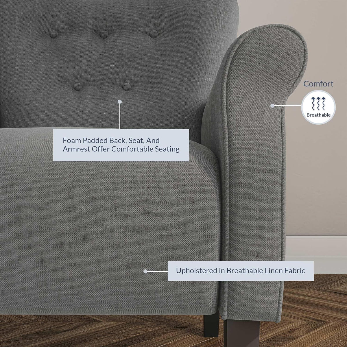 BELLEZE Modern Accent Chair, High Back Armchair, Upholstered Wingback Side Chair, Padded Single