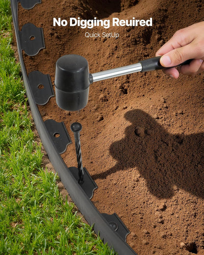 VEVOR Landscape Edging, 66 ft x 4 in Plastic Garden Border Edging with 60 Spikes & 2 Ground Stakes