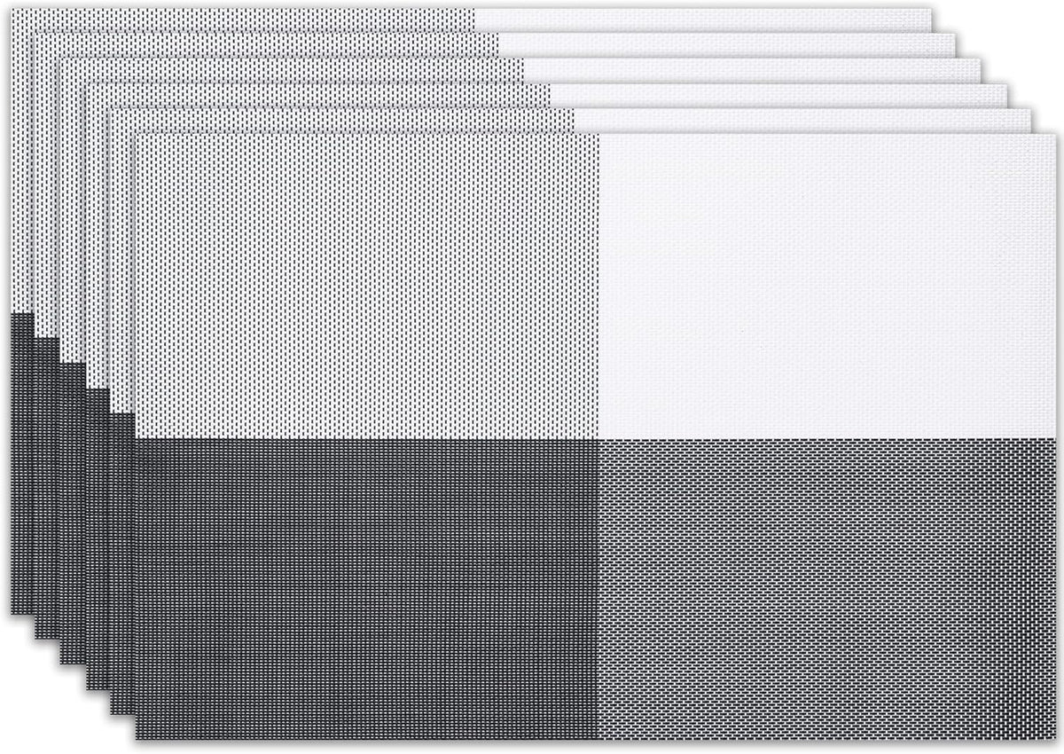 Placemats Set of 6 Washable Indoor/Outdoor Vinyl Place Mats for Dining Table Durable Non-Slip Heat