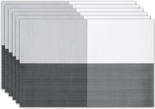 Placemats Set of 6 Washable Indoor/Outdoor Vinyl Place Mats for Dining Table Durable Non-Slip Heat
