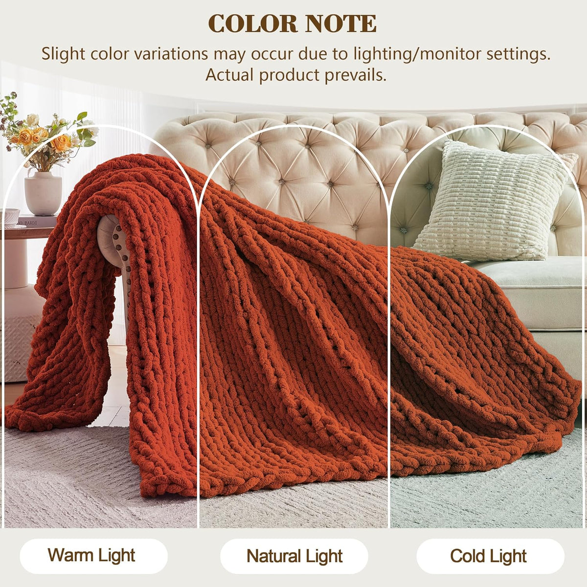 Carriediosa Chunky Knit Throw Blanket 50" X 60", 100% Hand Made Large Chenille Loop Yarn Soft