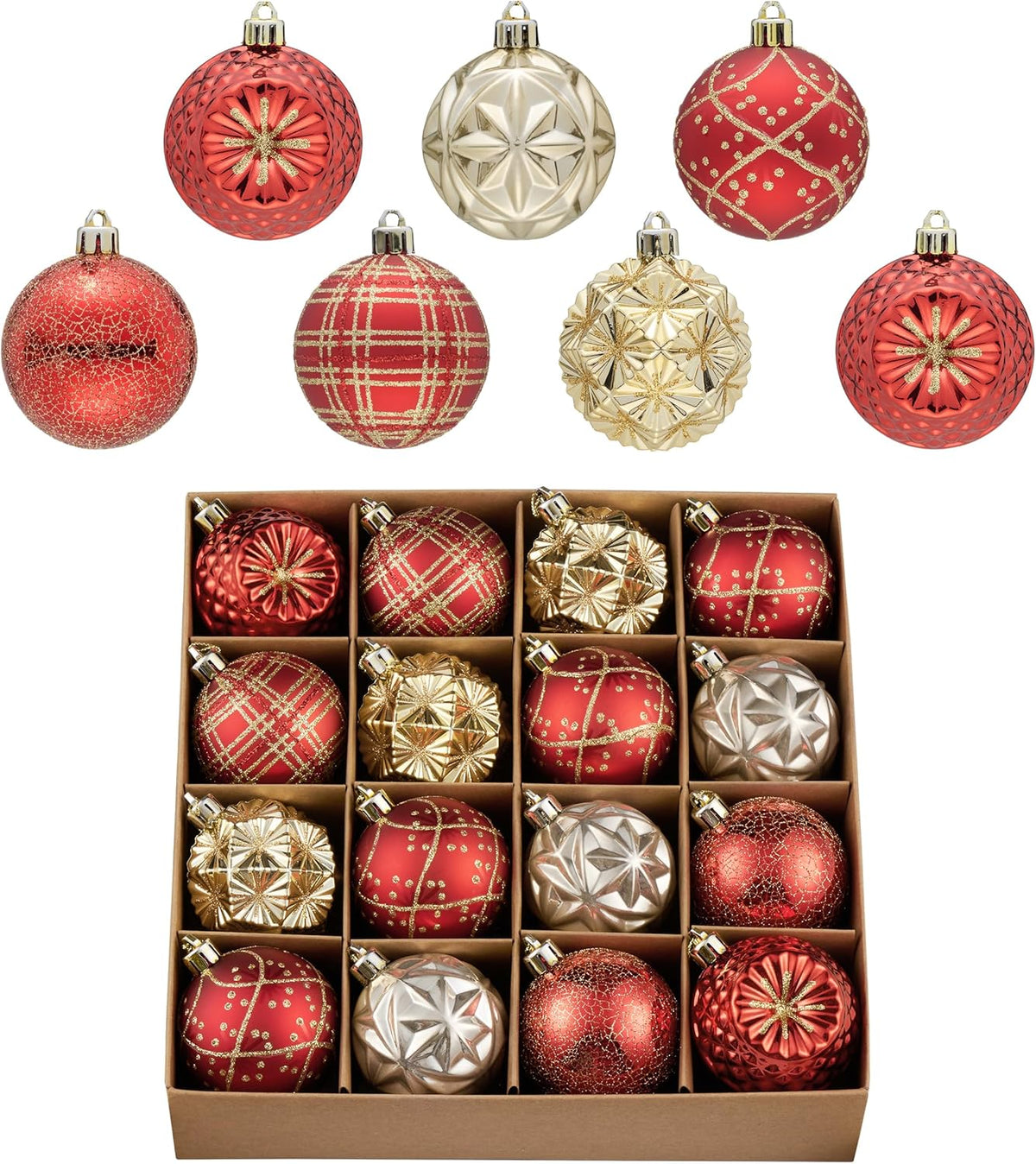 Valery Madelyn Ornaments for Christmas Trees, 16ct 2.36 Inches Red and Gold Shatterproof Christmas