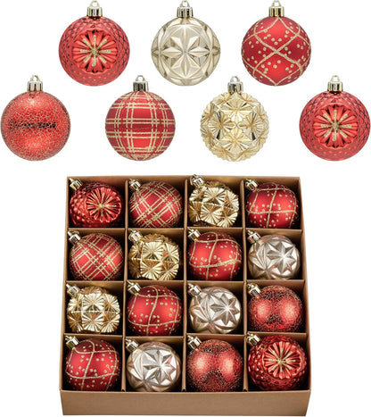 Valery Madelyn Ornaments for Christmas Trees, 16ct 2.36 Inches Red and Gold Shatterproof Christmas