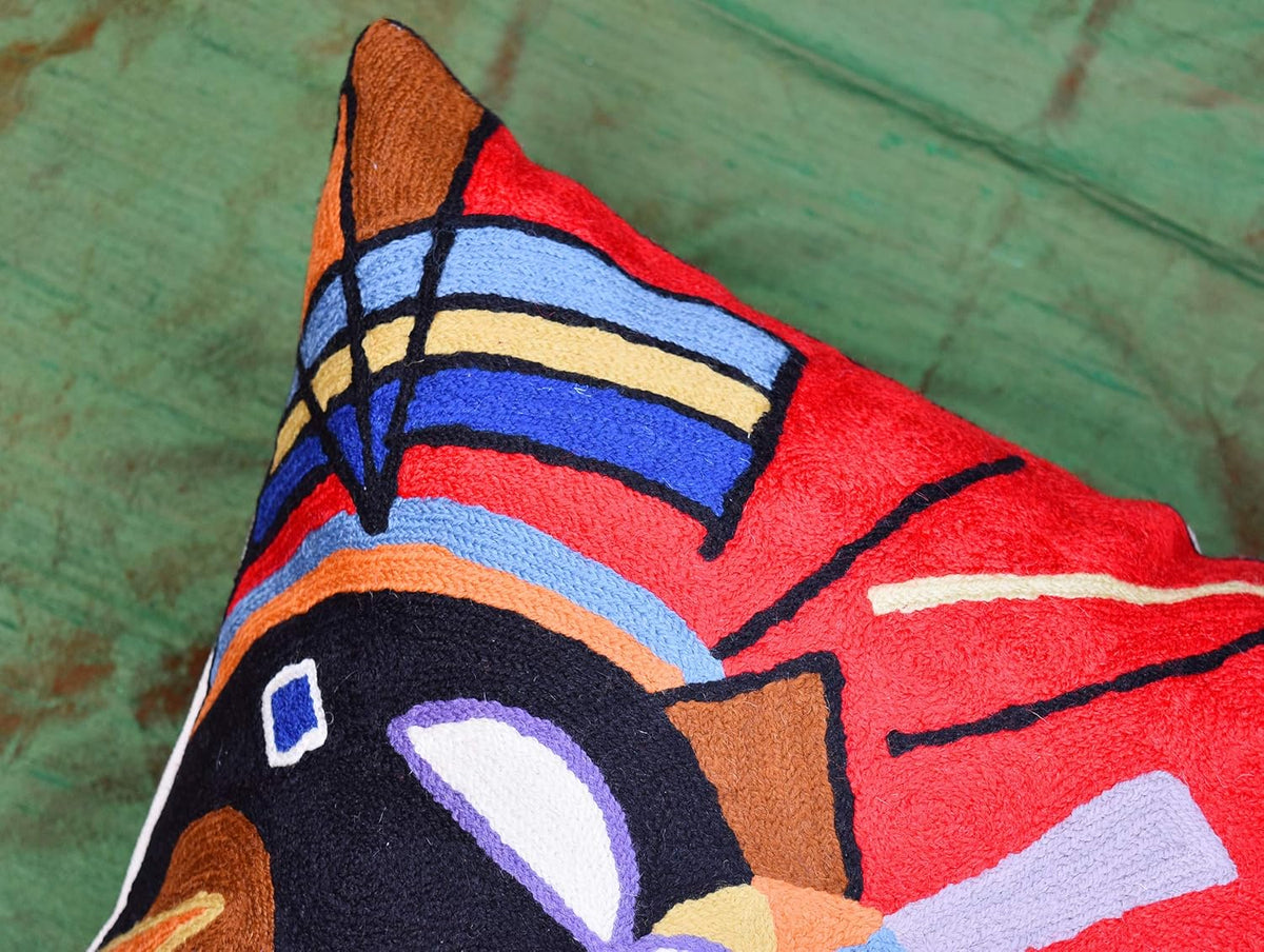 Kandinsky Contemporary Throw Pillow Cover - Bright | Red Modern Pillow Cases | Abstract Accent