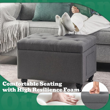 Ottoman with Storage 24'' Storage Ottomans Fabric Ottoman Footstools Small Upholstered Foot Rest
