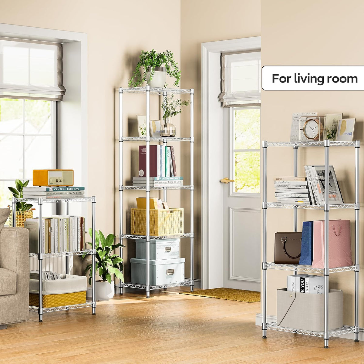 5 Tiers Shelf Metal Storage Shelves Wire Rack Closet Organizers with Wheel for Garage Kitchen