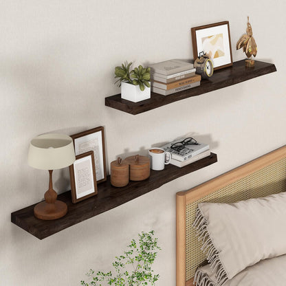 Axeman 40 inch Floating Shelves for Wall - 8'' D Live Edge Rustic Solid Elm Wood Floating Shelves