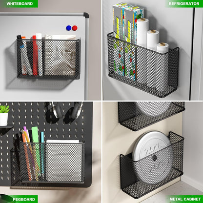 Magnetic Baskets Shelf Bins Organizer Holder Storage Rack Containers for Fridge, Whiteboard, Locker