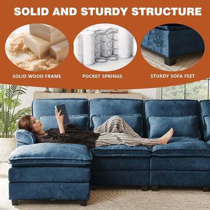 113" Oversized Cloud Couch, U Shape Sectional 4 Seat Sofa with Double Chaises, 2 Layer Cusions