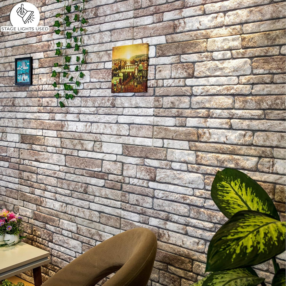 Dundee Deco 3D Wall Panels Faux Brick - Cladding, Light Brown Grey Stone Look Wall Paneling