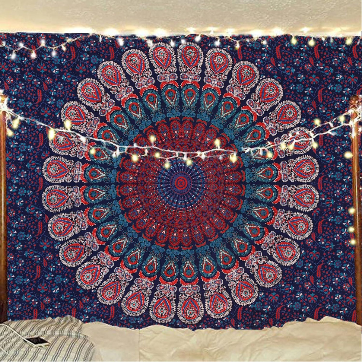 Bless International Handmade Indian hippie Bohemian Psychedelic Peacock Mandala Wall hanging