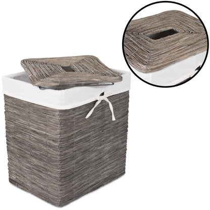 BirdRock Home Rustic Woven Wood Peel Laundry Hamper with Lid | Thin Weave Laundry Basket |