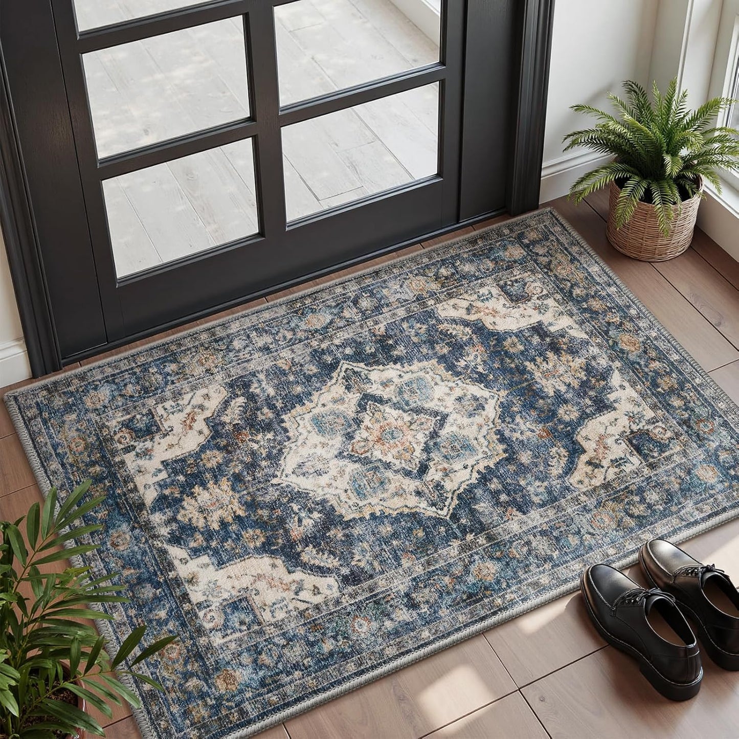 AMOAMI-2X3 Small Rug-Washable Rugs Entryway Mat Indoor-Soft Vintage Non Slip Rugs for Kitchen