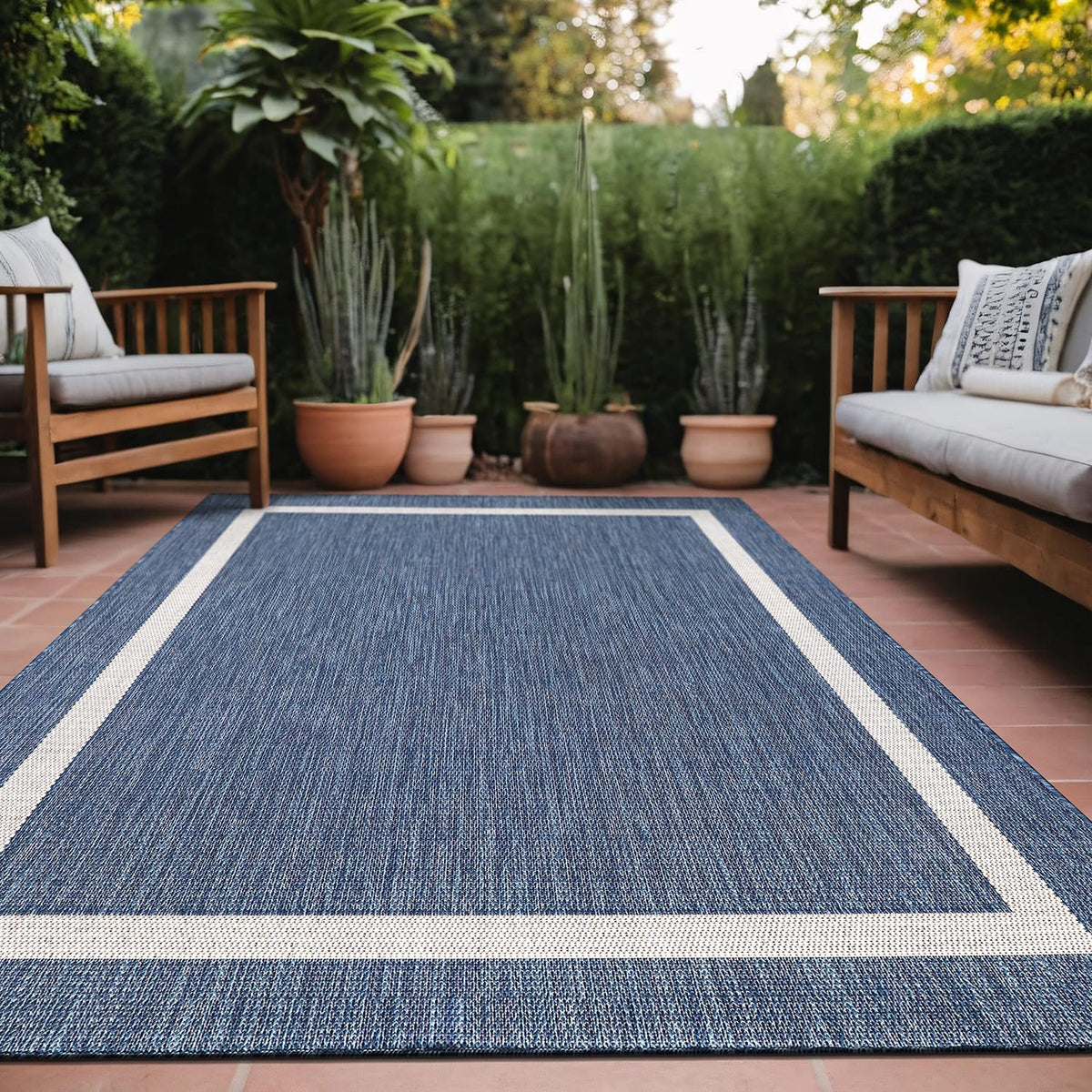 Bordered Outdoor Rug 9x12 Washable Outside Carpet for Indoor Patio Porch Waterproof Easy Cleaning