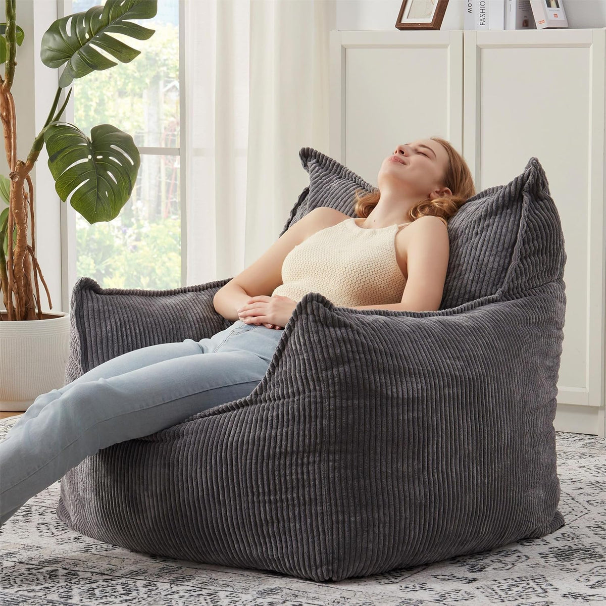 Giant Bean Bag Chair Sofa for Adults Teens, Comfy Corduroy Large Bean Bag Chairs with Armrests for
