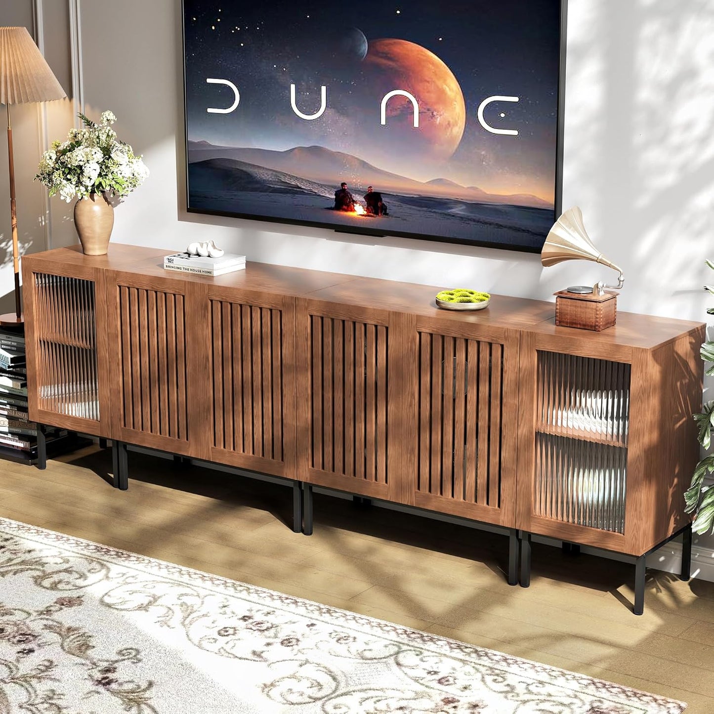 Farmhouse TV Stand for TVs up to 100 Inch, Entertainment Center TV Console with Storage Cabinets