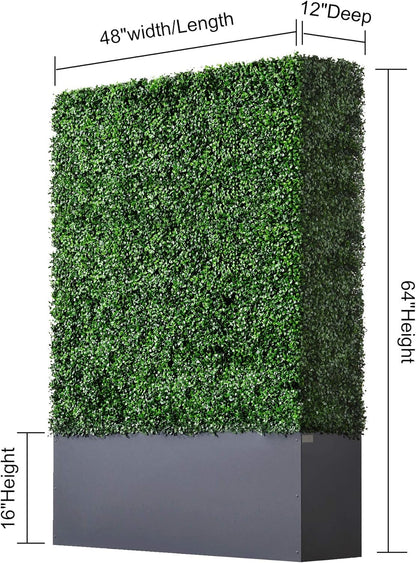 AGPL Artificial Boxwood Hedge Wall with Dark Gray Stainless Steel Planter Box(64" H 48" W 12" D)