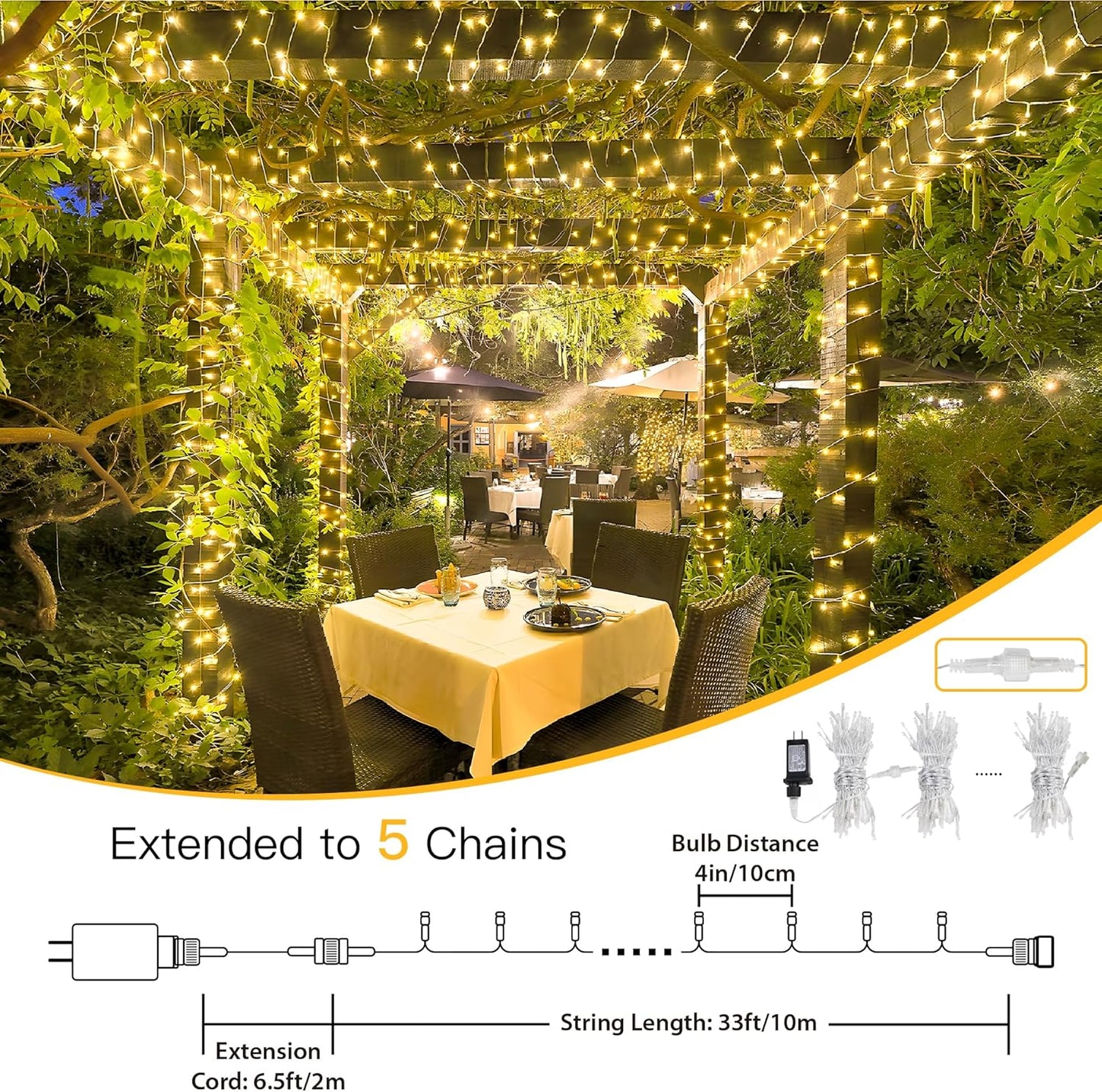 String Lights Indoor Bedroom, 100 LED 33FT Fairy String Lights Outdoor Waterproof, 8 Modes