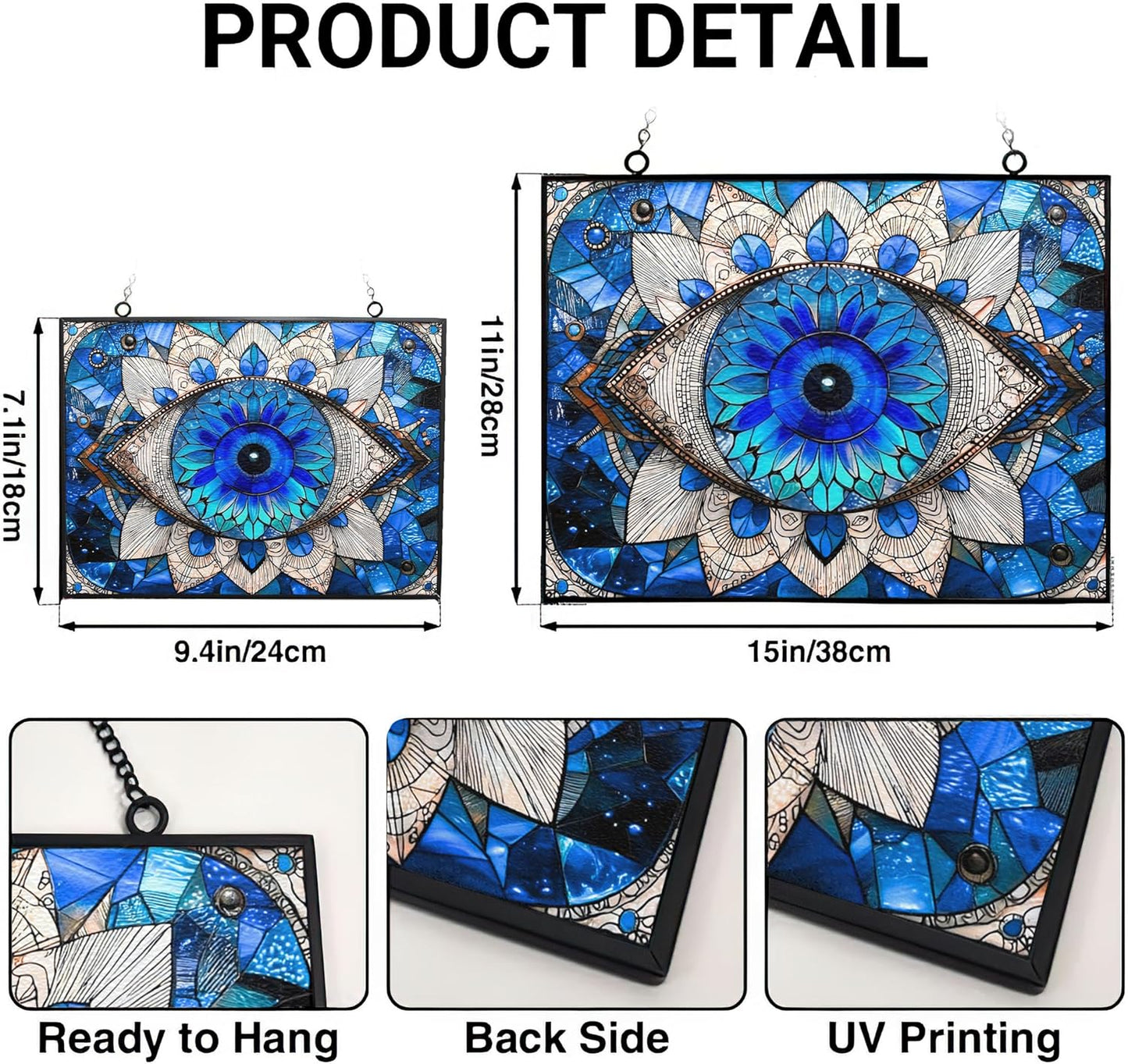 Rectangle Evil Eye Suncatcher Indoor/Outdoor Stained Glass Window Hanging Handmade Suncatchers Home