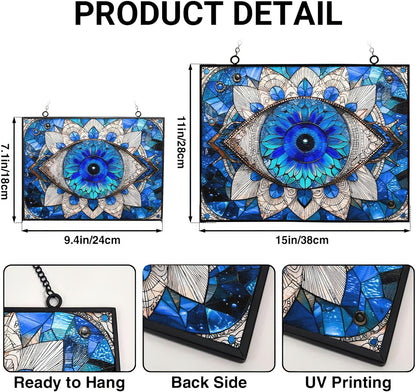 Rectangle Evil Eye Suncatcher Indoor/Outdoor Stained Glass Window Hanging Handmade Suncatchers Home