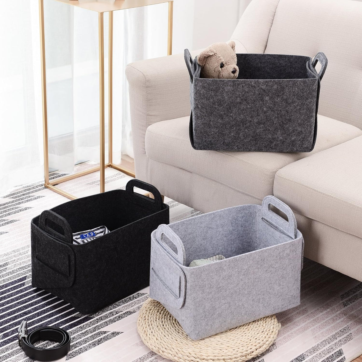Minoisome Storage Basket Felt Storage Bin Collapsible& Convenient Box Organizer with Carry Handles