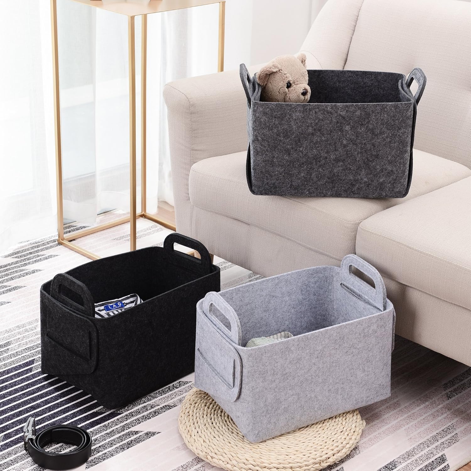 Minoisome Storage Basket Felt Storage Bin Collapsible& Convenient Box Organizer with Carry Handles