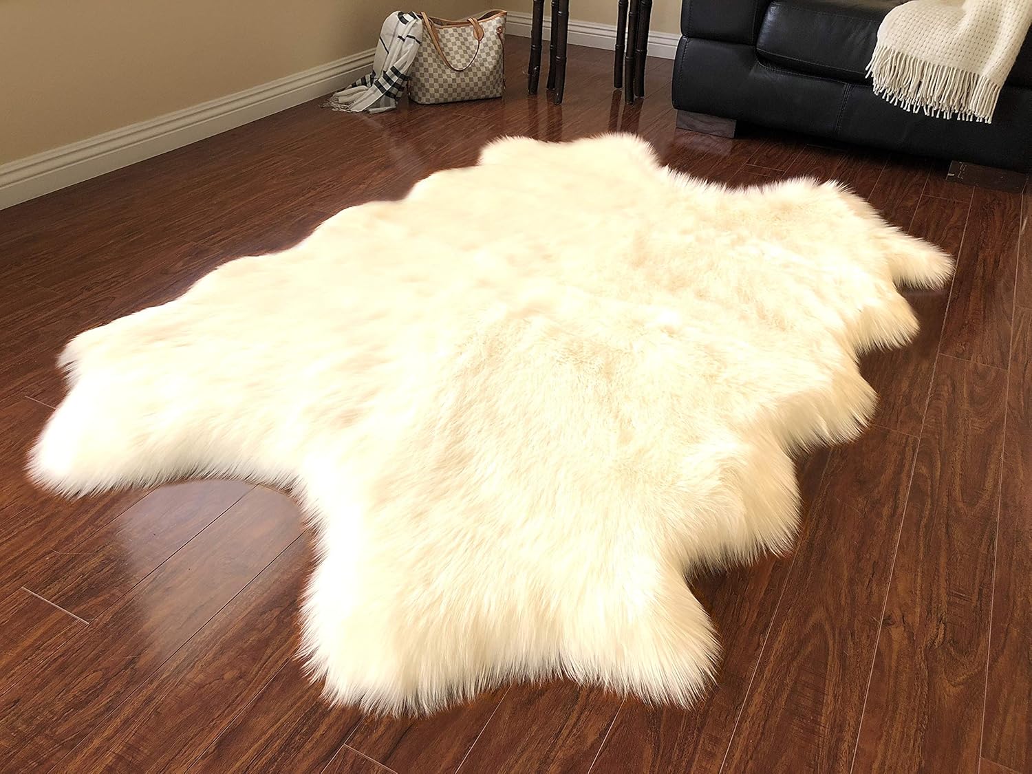 LAMBZY Faux Sheepskin Hypoallergenic Free Shape Silky Shag Rug, Luxury Shaggy Silky Plush Carpet