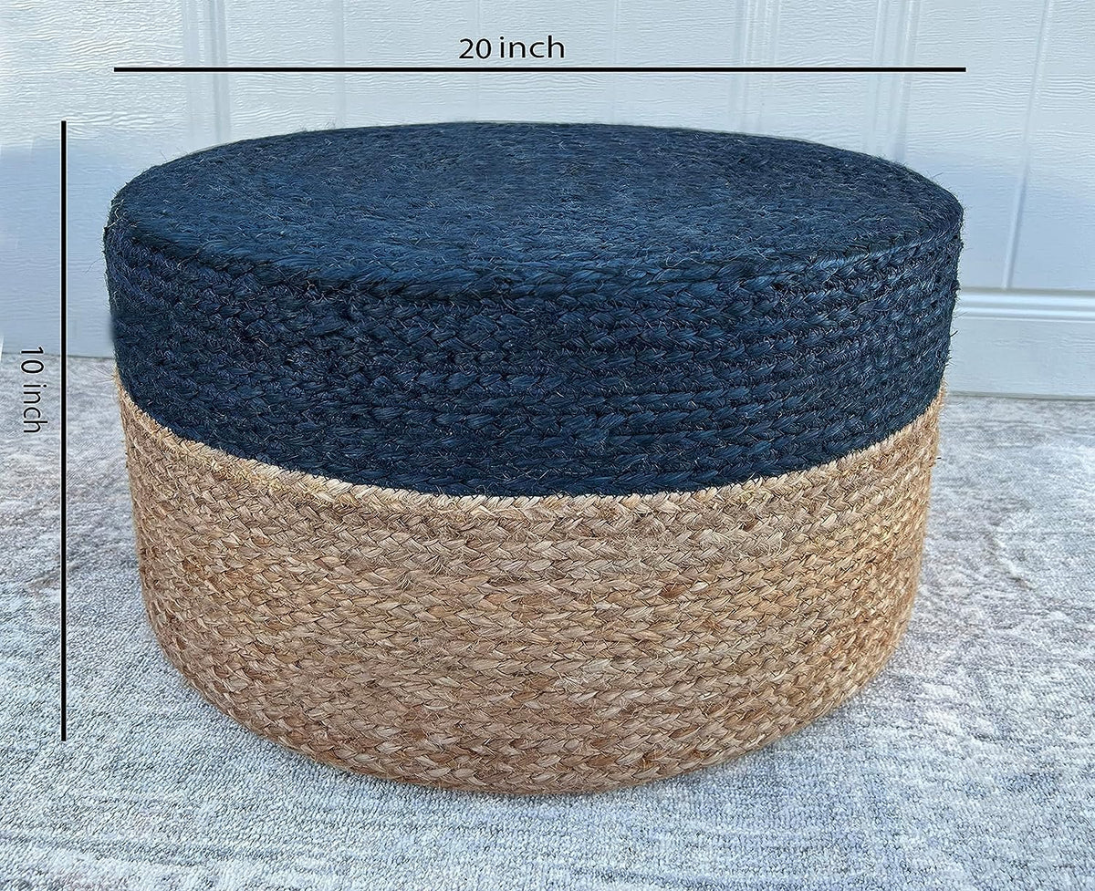 Jute Pouf Ottoman | Footrest Pouf | Hand Braided - Round Boho Pouffe - for Living Room, Bedroom