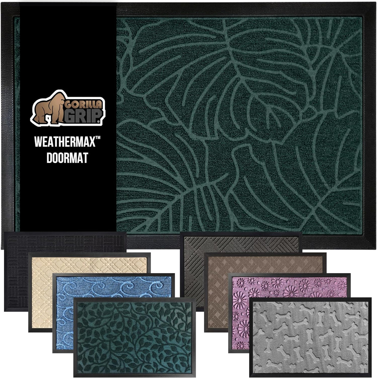 GORILLA GRIP 100% Waterproof All-Season WeatherMax Doormat 35x23, US Designed Natural Rubber, Stain