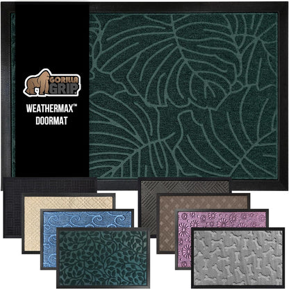 GORILLA GRIP 100% Waterproof All-Season WeatherMax Doormat 35x23, US Designed Natural Rubber, Stain