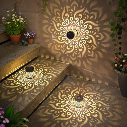 4 Pack Large Solar Fence Lights Metal Solar Powered Outdoor Wall Deck Step Lights Mandala Theme