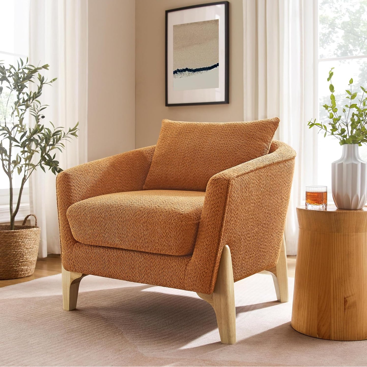 Accent Chair 31" Oversized Reading Chair Comfy Upholstered Boucle Lounge Armchair, Modern Living