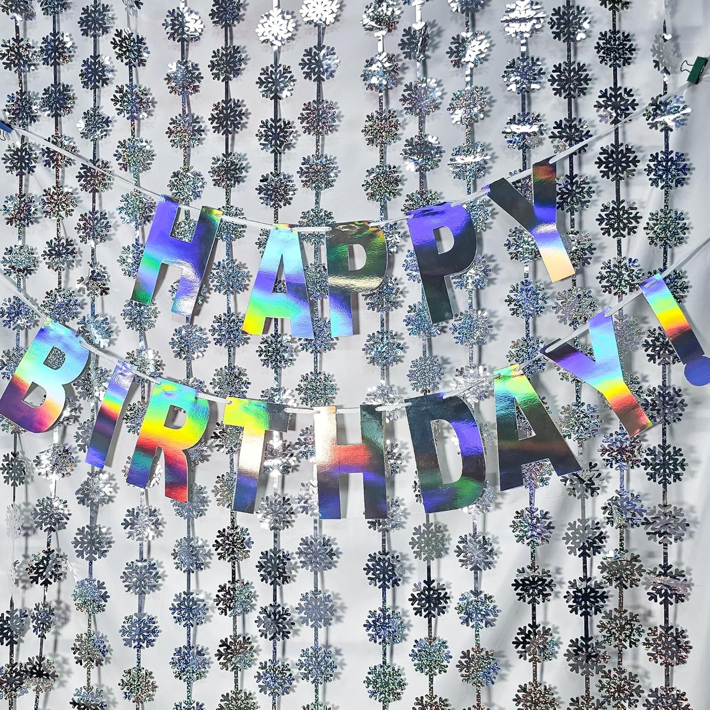 Silver Snowflake Fringe Curtain - GREATRIL Winter Onederland Streamers Backdrop with Sparkling
