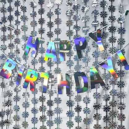 Silver Snowflake Fringe Curtain - GREATRIL Winter Onederland Streamers Backdrop with Sparkling