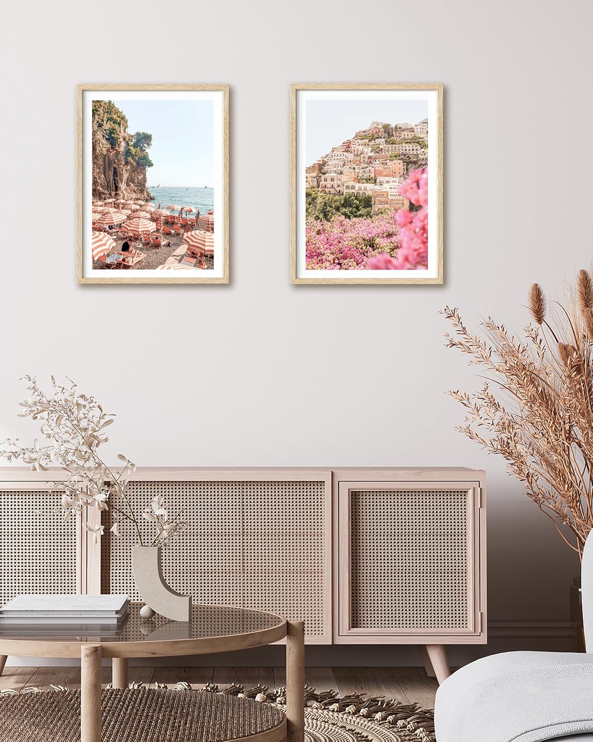 HesenDot Natural OAK Wood Framed Summer in Positano Wall Art,12x16in Italy Amalfi Coastal Canvas