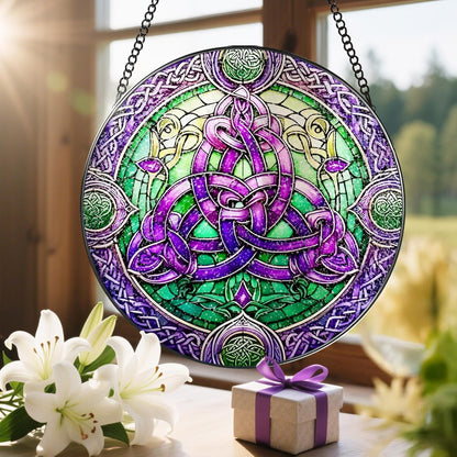 Stained Glass Window Hanging, LAOWEIKI 8'' Celtic Knot Suncatcher, Stained Glass Ornament