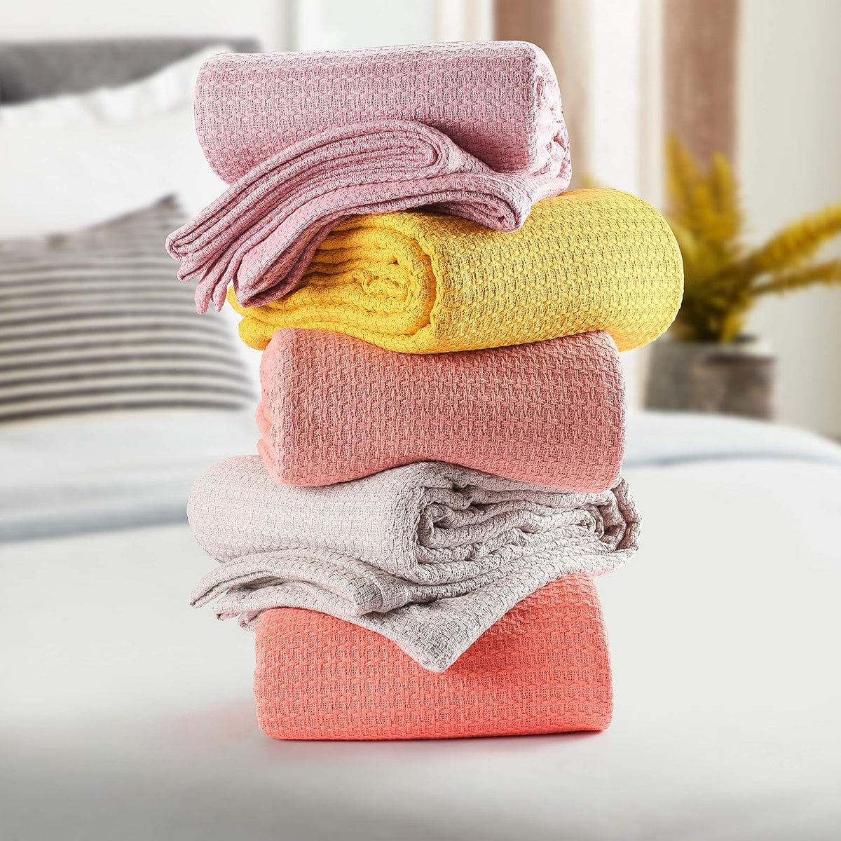 Elvana Home 100% Cotton Bed Blanket, Breathable Bed Blanket Twin Size, Cotton Thermal Blankets