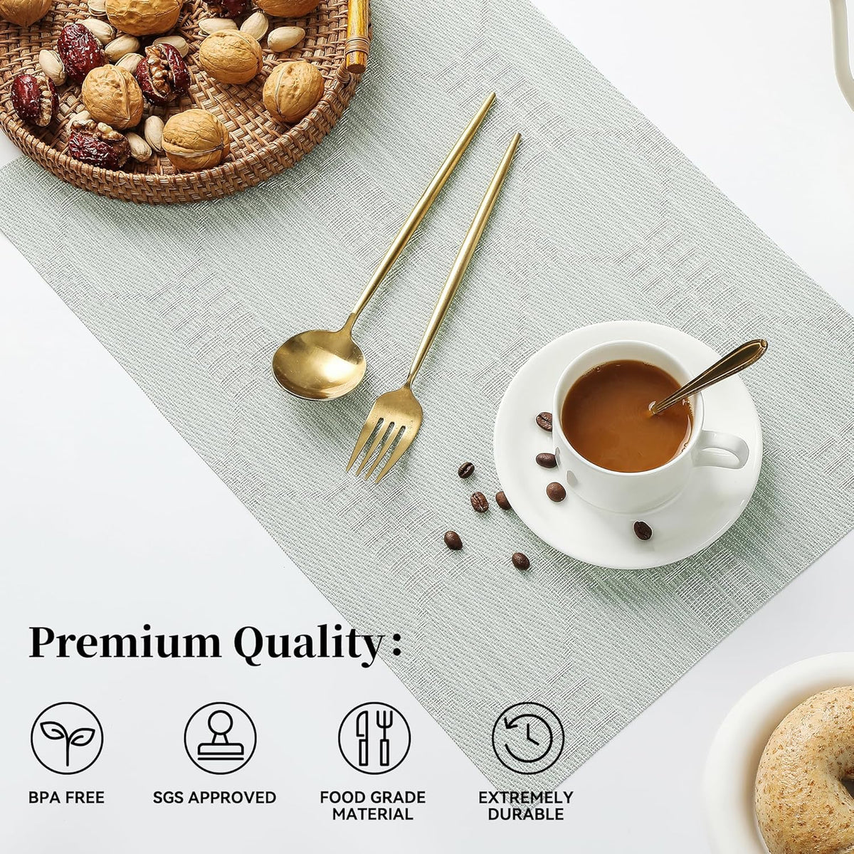 Leetaltree Mint Cream Placemats Set of 8 - Heat Resistant Non-Slip Place mats for Dining Table