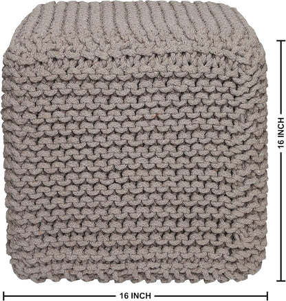 REDEARTH Cube Hand Knitted Pouf - Foot Stool Ottoman - Cord Boho Pouffe - Poof Accent Stuffed Table