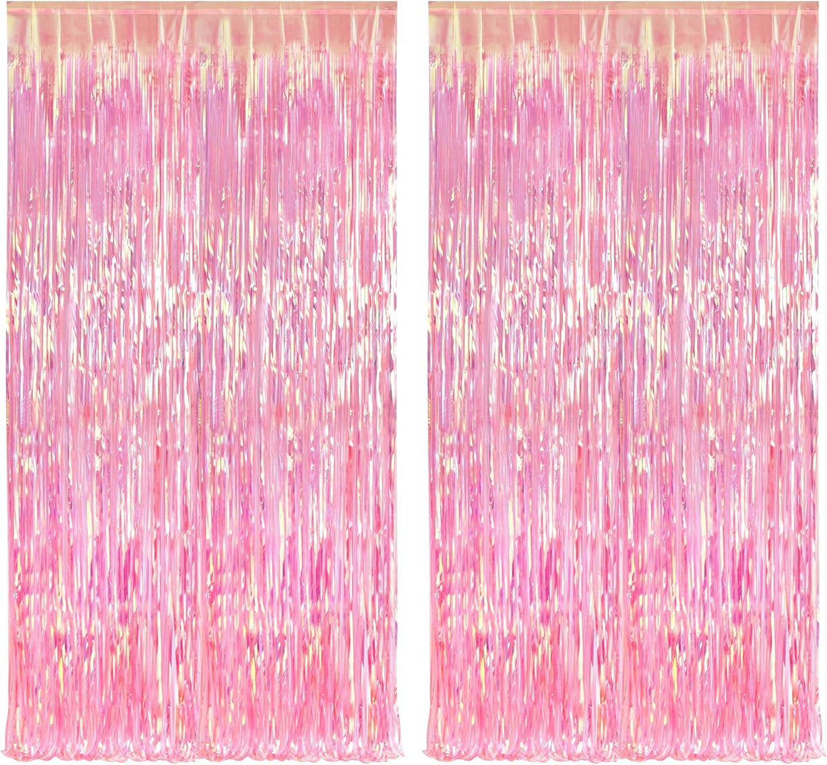 BRAVESHINE Clear Pink Streamers Party Decorations Iridescent Foil Fringe Backdrop - 2 Pack 3.2 x