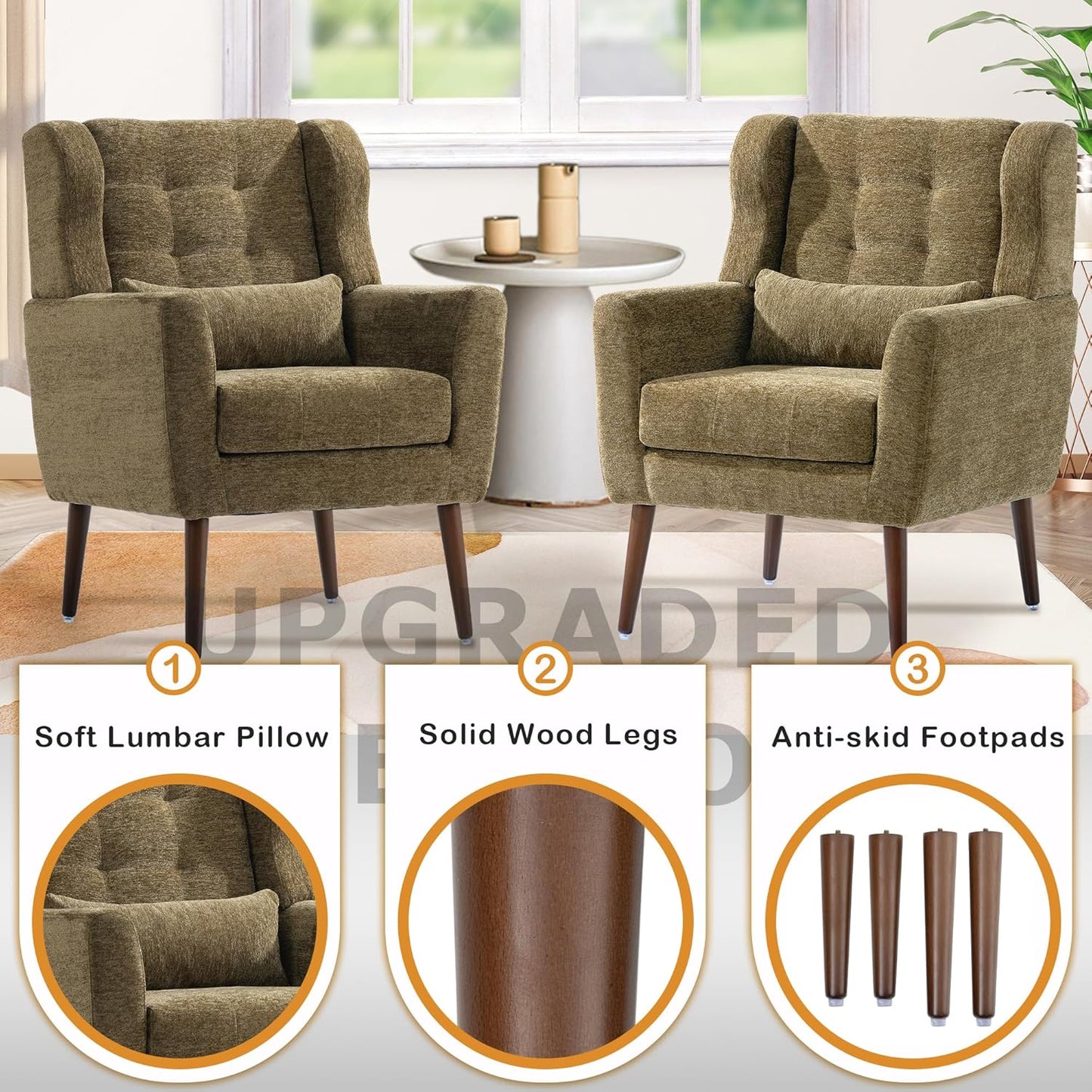 Modern Accent Chair, Upholstered Armchair with Pillow, Fabric Single Sofa Chair with Lounge Seat