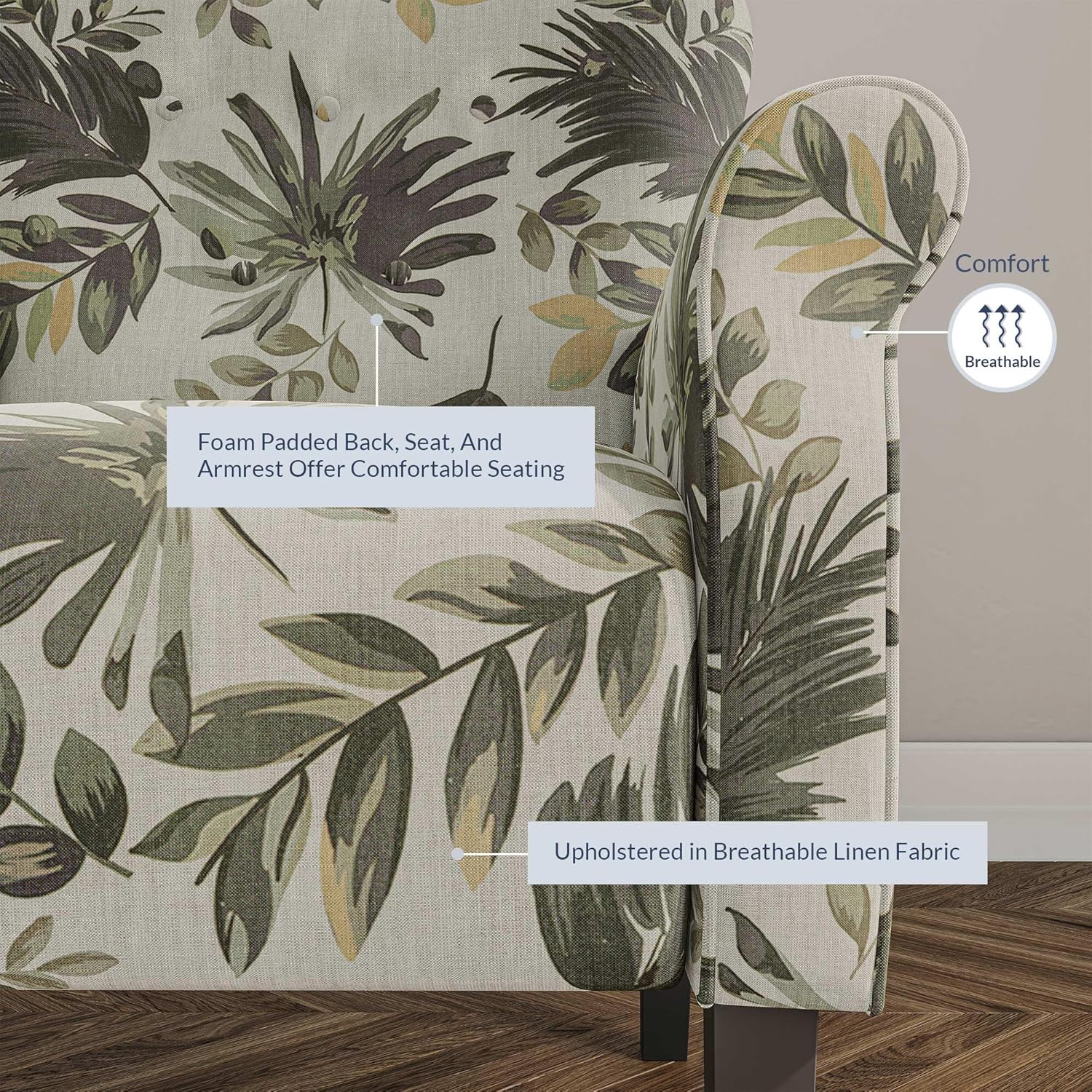 BELLEZE Modern Accent Chair for Living Room, High Back Floral Armchair with Wooden Legs