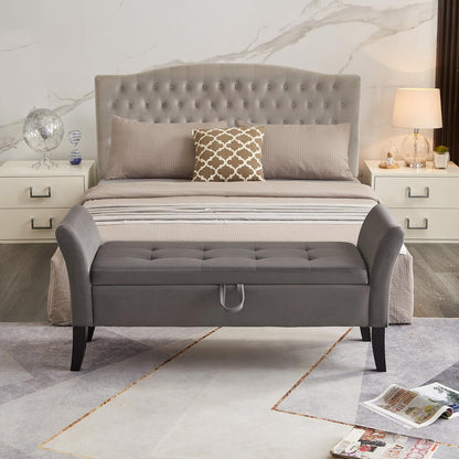 Furniliving 51” Bedroom Bench, End of Bed Bench with Button-Tufted Large Upholstered Storage Bench