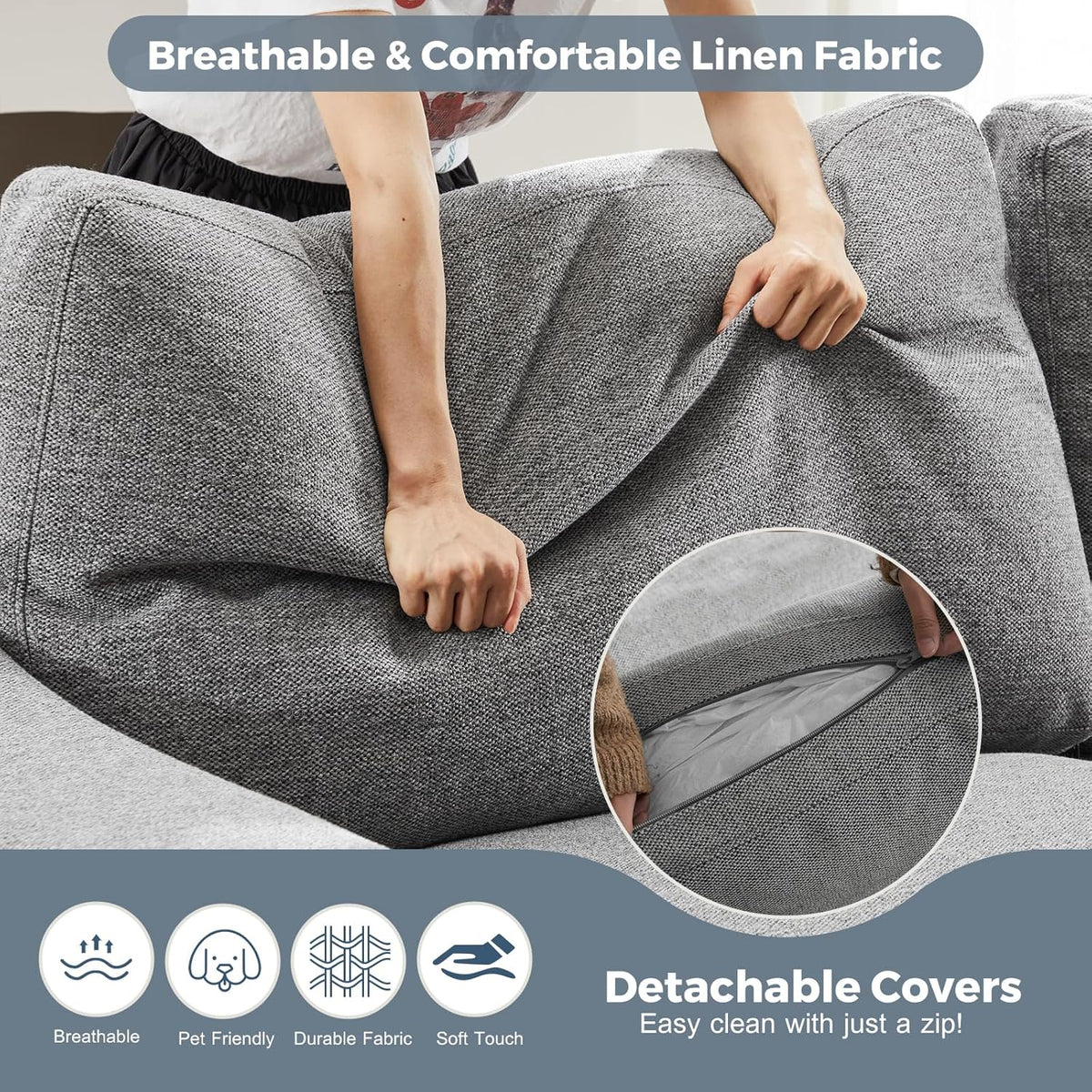 112" Convertible Sectional Sofa, Large L Shaped Couch with Detachable Sofa Cover, Modular Couch for
