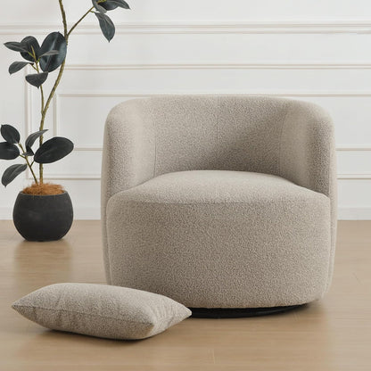 KINWELL 34" Wide 2 Boucle Swivel Barrel Chairs and 2 Ottomans Set, Fully Assembled Sherpa Accent