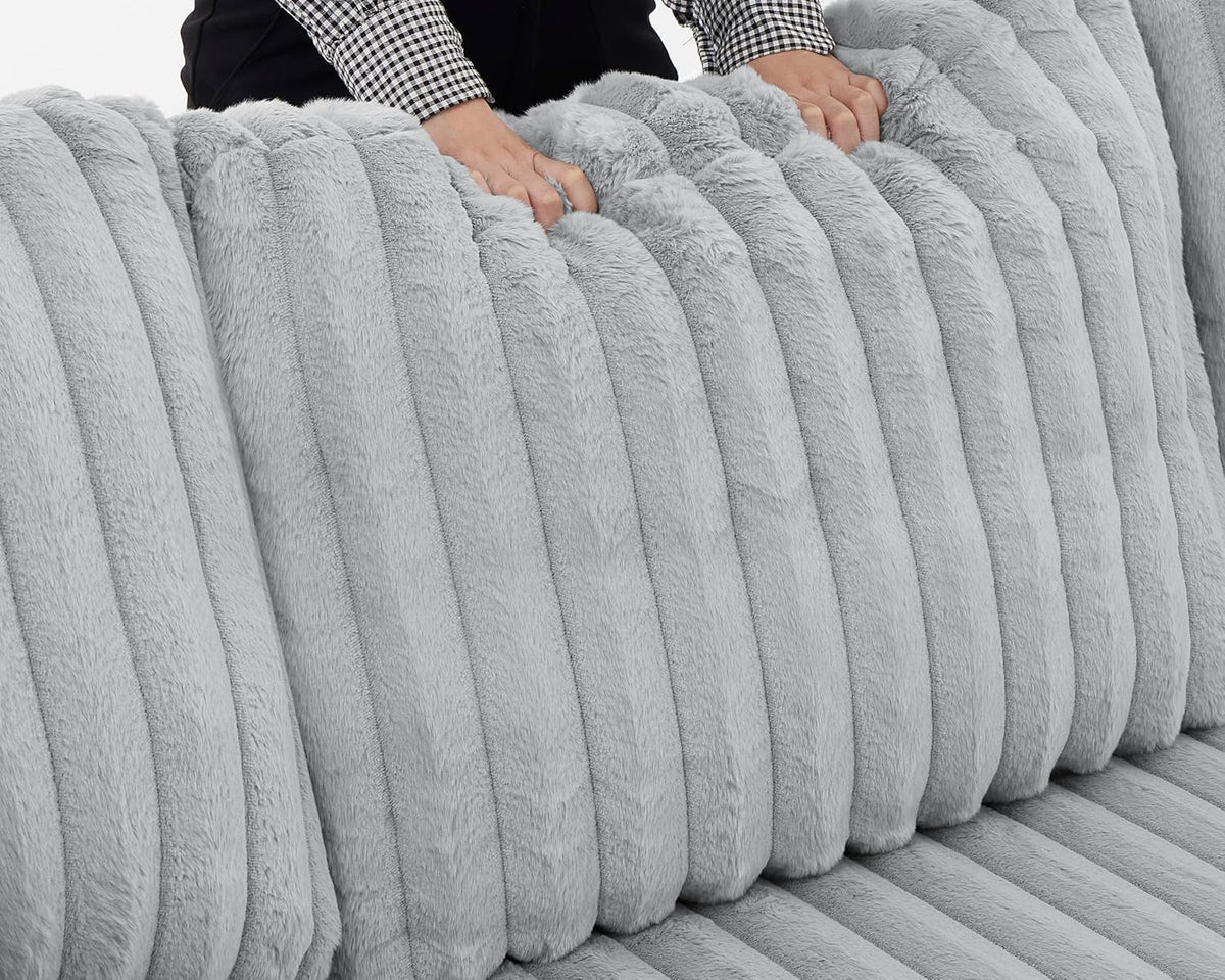 THSUPER Oversized U Shaped Plush Corduroy Fluffy Sectional Sleeper Sofa with Pull Out Bed and